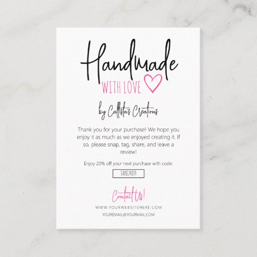 Handmade With Love Businessありがとうございました 名刺 (正面)