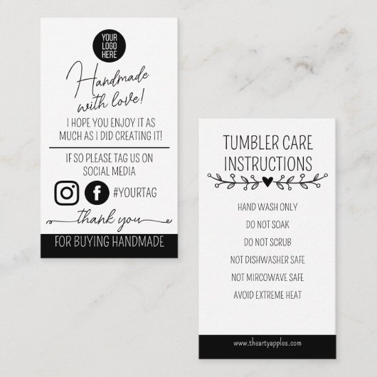 Handmade With Love Care Instructions Card 名刺 (正面/裏面)