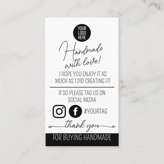 Handmade With Love Care Instructions Card 名刺 (正面)