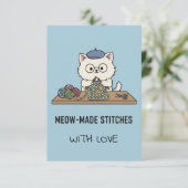 Handmade With Love Cat Knitting Blue Graphic Card サンキューカード (スタンド正面)