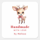Handmade with Love Cute Baby Deer Cartoon Image スクエアシール (正面)