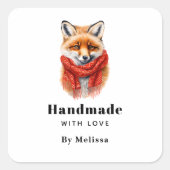 Handmade with Love Cute Fox in a Red Scarf スクエアシール (正面)