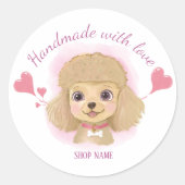 Handmade with Love Dog Sticker – Pastel Label ラウンドシール (正面)