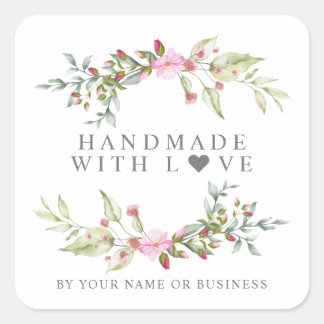 Handmade with Love on Romantic Floral Garland スクエアシール