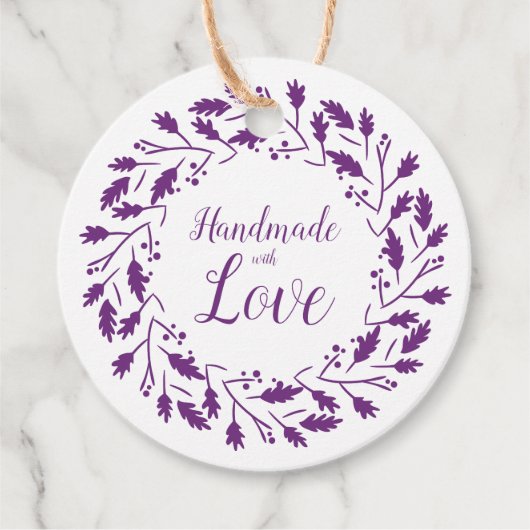 Handmade with Love Quote Design in Purple フェイバータグ (正面)