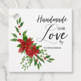 Handmade with Love Quote with Poinsettias フェイバータグ