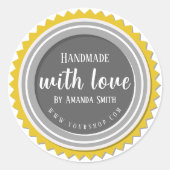 Handmade With Love Round Grey Sticker ラウンドシール (正面)
