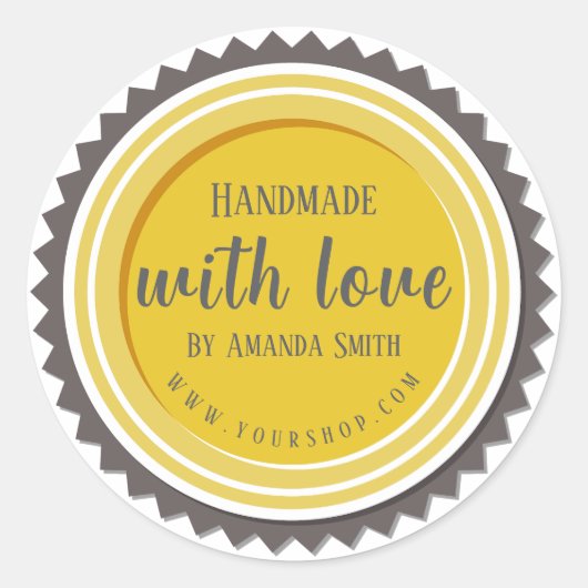 Handmade With Love Round Yellow Sticker ラウンドシール (正面)