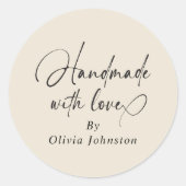 Handmade With Love Script Small Business | Ecru ラウンドシール (正面)