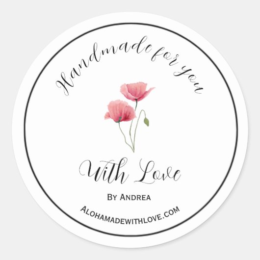 Handmade with love sticker for custom goods ラウンドシール (正面)