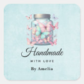 Handmade with Love Whimsical Butterflies in a Jar スクエアシール (正面)