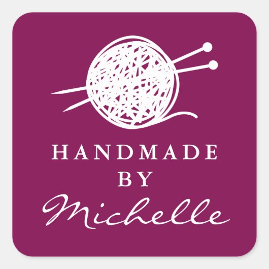 Handmade wool knitting thread bundle logo custom スクエアシール (正面)