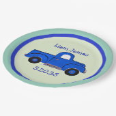 Handpainted Blue Truck Art Personalize ペーパープレート (アングル)