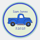 Handpainted Blue Truck Art, Personalize ラウンドシール (正面)