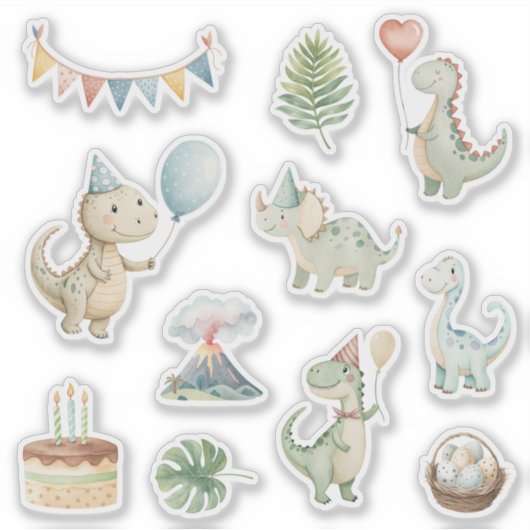 HandPainted Happy Birthday Dinos Sticker シール (正面)