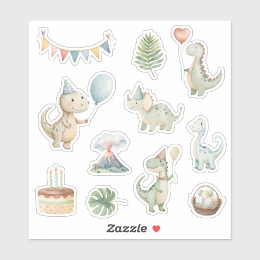 HandPainted Happy Birthday Dinos Sticker シール (シート)
