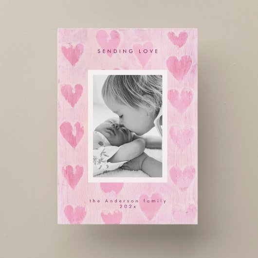 Handpainted heart valentine's photo greeting card シーズンカード