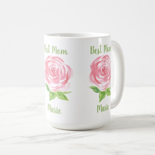Handpainted Loose Watercolor Rose Floral NAME コーヒーマグカップ (正面右)