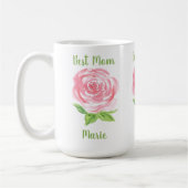 Handpainted Loose Watercolor Rose Floral NAME コーヒーマグカップ (左)