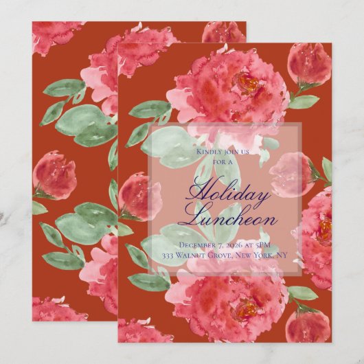 Handpainted Red Roses Holiday Luncheon (正面/裏面)