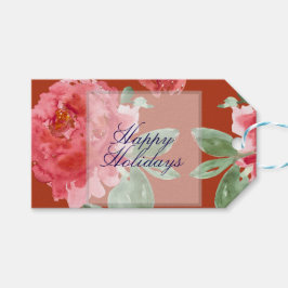 Handpainted Red Roses Holiday Luncheon ギフトタグ