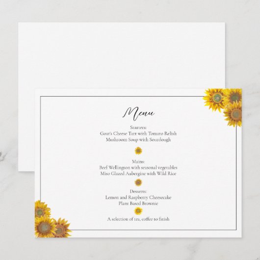 Handpainted Sunflower Menu メニュー (正面/裏面)