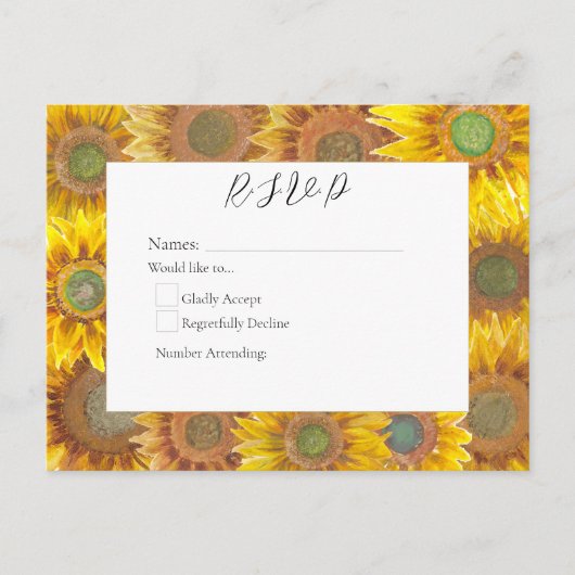 Handpainted Sunflowers R.S.V.P Postcard インビテーションポストカード (正面)