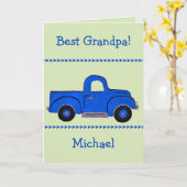 Handpainted Vintage Blue Truck NAME Grandpa カード (黄色い花)