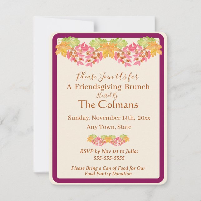 Handpainted Watercolor Autumn Leaves Friendsgiving (正面)