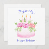 Handpainted Watercolor Floral BIRTHDAY Cake CARD (正面/裏面)