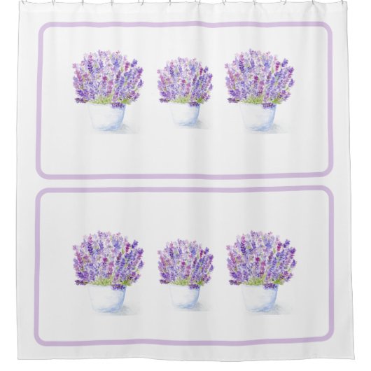 Handpainted Watercolor Lavender Floral シャワーカーテン (正面)