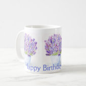 Handpainted Watercolor Lavender Floral BIRTHDAY コーヒーマグカップ (正面左)
