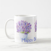 Handpainted Watercolor Lavender Floral BIRTHDAY コーヒーマグカップ (左)
