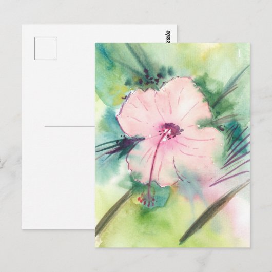 Handpainted Watercolour Belizean Hibiscus Flower ポストカード (正面/裏面)