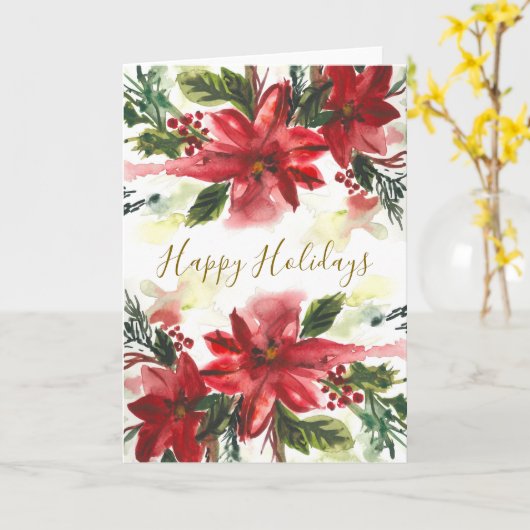 Handpainted Watercolour Poinsettas カード (黄色い花)