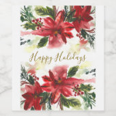 Handpainted Watercolour Poinsettas ワインラベル (シングルラベル)
