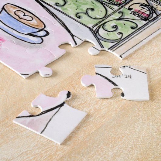 Handpainted Whimsical Paris and Eiffel Tower ジグソーパズル (側面)