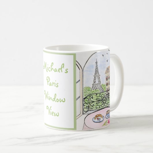 Handpainted Whimsical Paris Drawing PERSONALIZE コーヒーマグカップ (正面右)