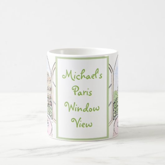 Handpainted Whimsical Paris Drawing PERSONALIZE コーヒーマグカップ (中央)