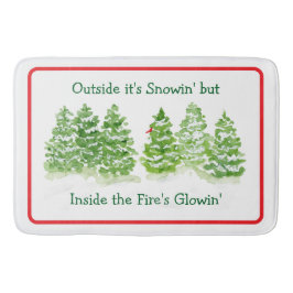 Handpainted Winter Trees Outside Snow Fires Glowin バスマット