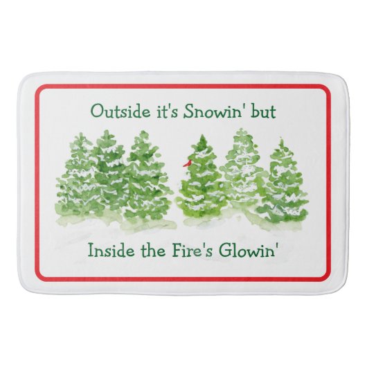 Handpainted Winter Trees Outside Snow Fires Glowin バスマット (正面)