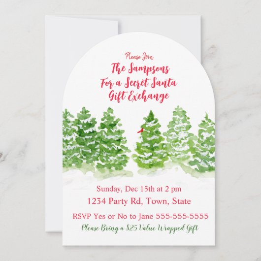 Handpainted Winter Trees SECRET SANTA 招待状 (正面)