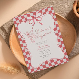 Handrawn, Bikinis and martinis bridal shower 招待状