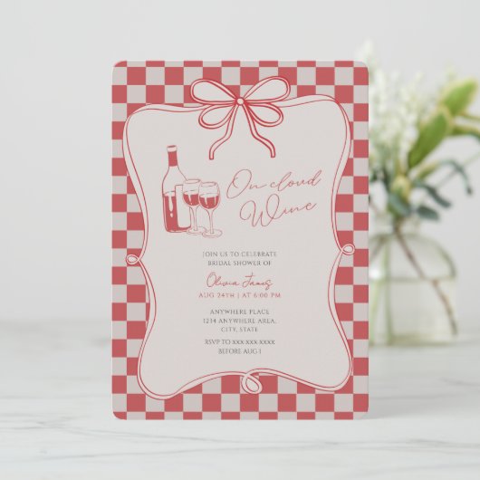 Handrawn, Bride on cloud wine bridal shower 招待状 (スタンド正面)