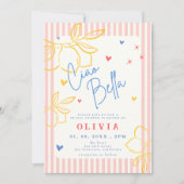 Handrawn Ciao Bella lemon Italian Bridal Shower 招待状 (正面)