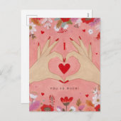 Hands かわいらし in LoveサインValentine Greeting Card シーズンポストカード (正面/裏面)
