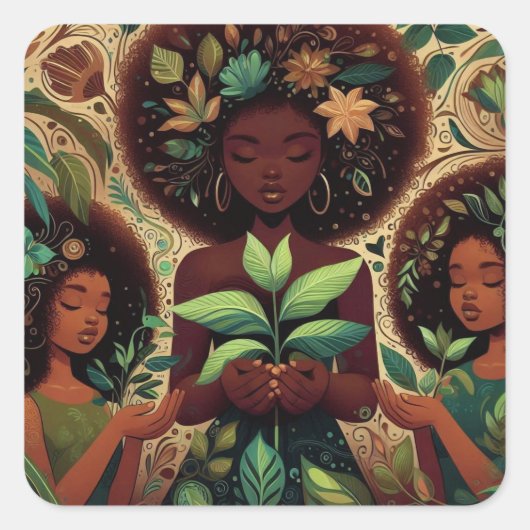 Hands Hold Plantsステッカー スクエアシール (正面)