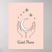 Hands Holding Crescent Moon Line Art ポスター (正面)