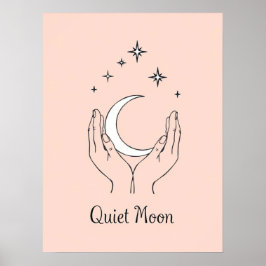 Hands Holding Crescent Moon Line Art ポスター