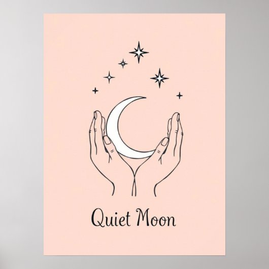 Hands Holding Crescent Moon Line Art ポスター (正面)